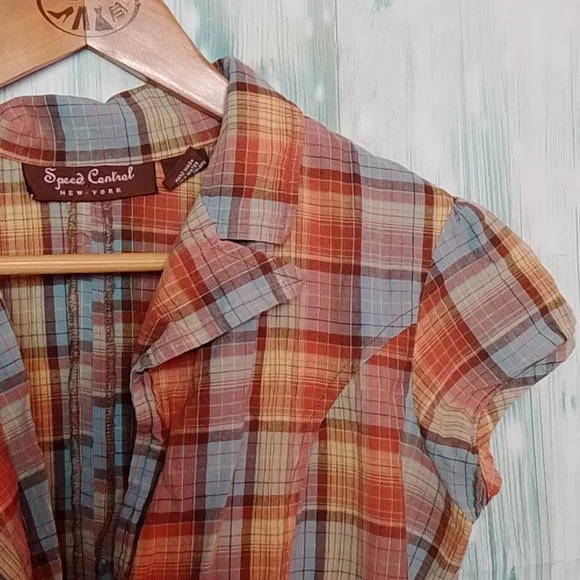 Plaid short sleeve button down dress small - Picture 3 of 6